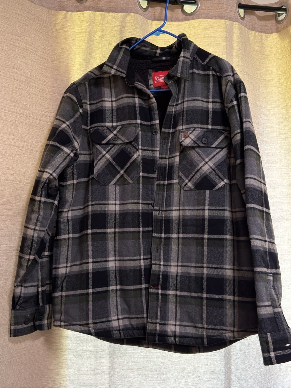 Coleman Men's Black and Gray Plaid Button-Down Shirt Jacket